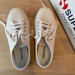 NIB Superga Women Canvas Low Top Lace Up Sneakers White Size 37.5